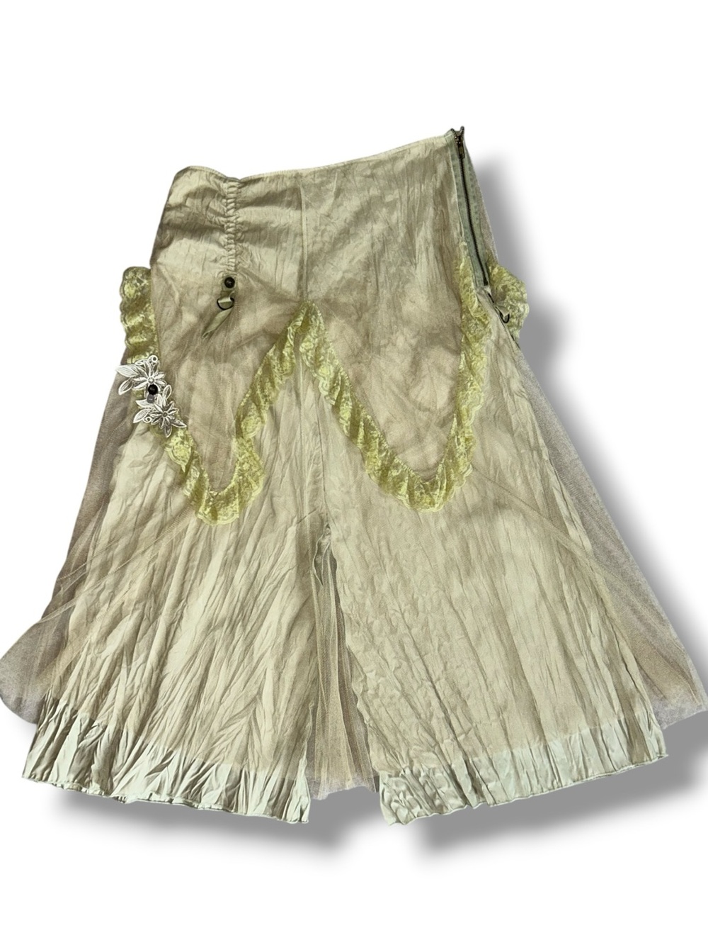 hazel Boho Layered Maxi Skirt Lace Tulle Overskirt Pale Green Celedon Festival M